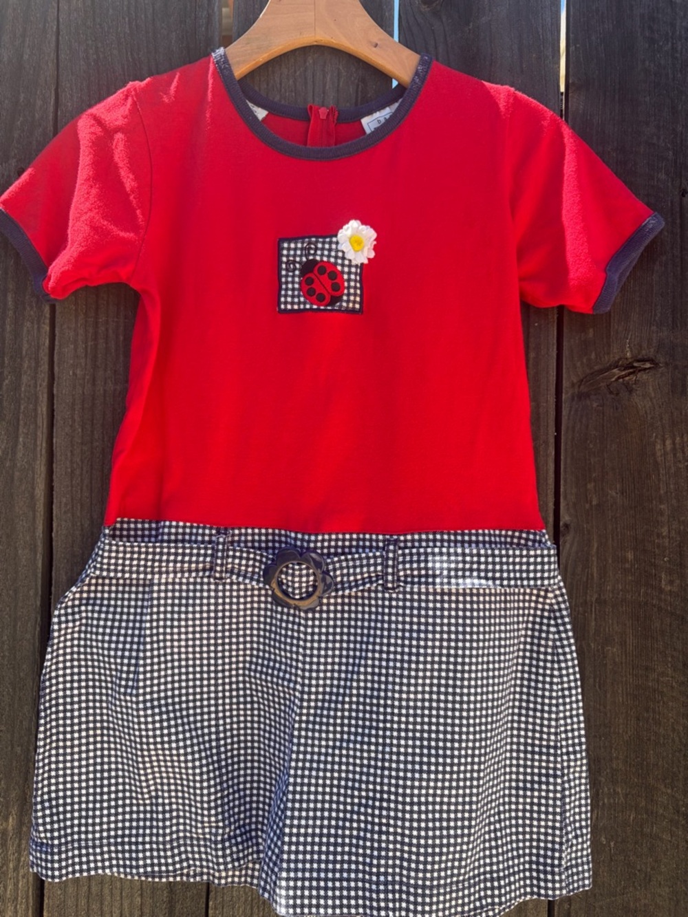 Basic Edition Girls Ladybug Romper Size 12 Red Gingham Skirt Vintage Style